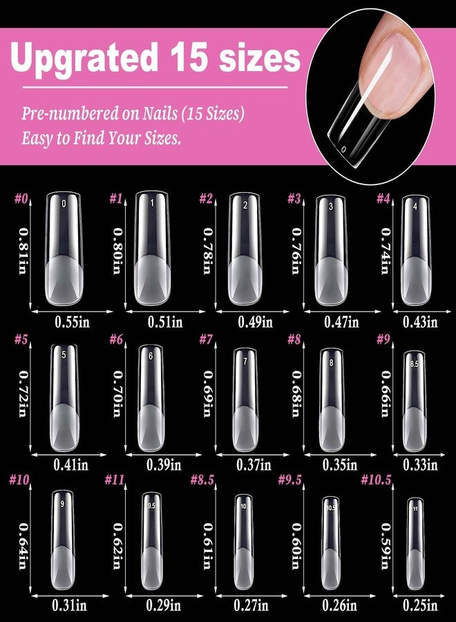 LuckForever 300pc Long Square Nail Tips Square Fake Nails Tips Long Acrylic Nails Tips Clear Press on Nails Soft Gel Nail Tips Full Cover False Nails Artificial Fingernail for Gel Nail Extensions - Image 2